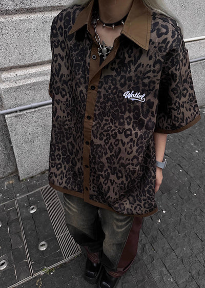 【TR BRUSHSHIFT】Allover Leopard Design Graphic Loose Silhouette Short Sleeve Shirt  TB0035