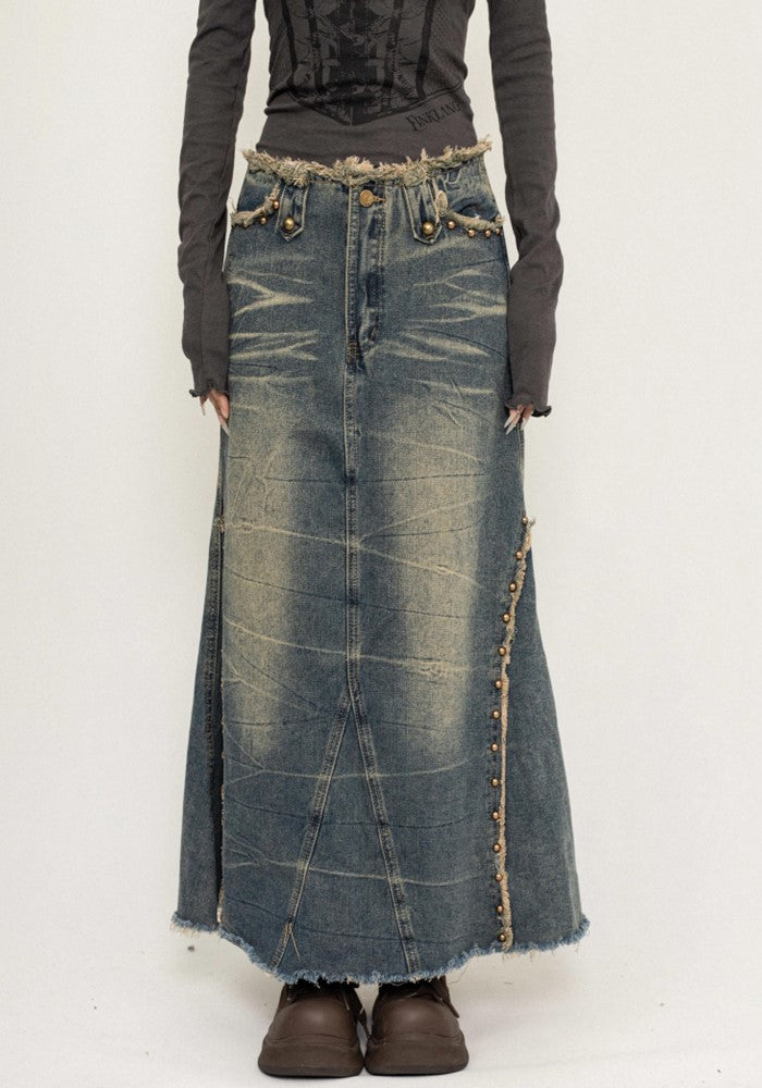 【ZERO STORE】Tight silhouette washed denim design skirt  ZS0059