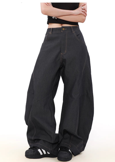 【MR nearly】Rounded silhouette dullness-covering wide design denim pants  MR0131