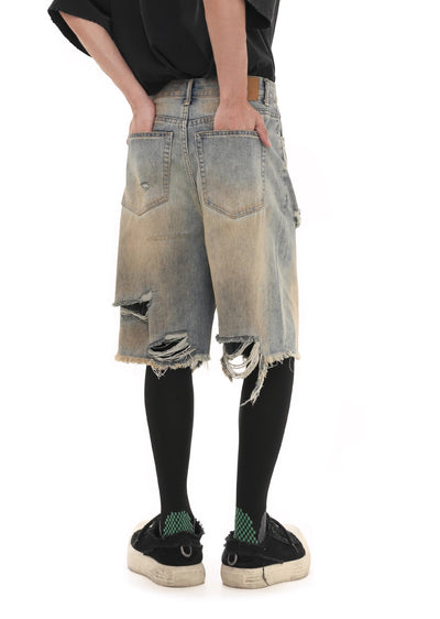 【GIBBYCNA】Multi-distressed design short silhouette denim pants  GC0016