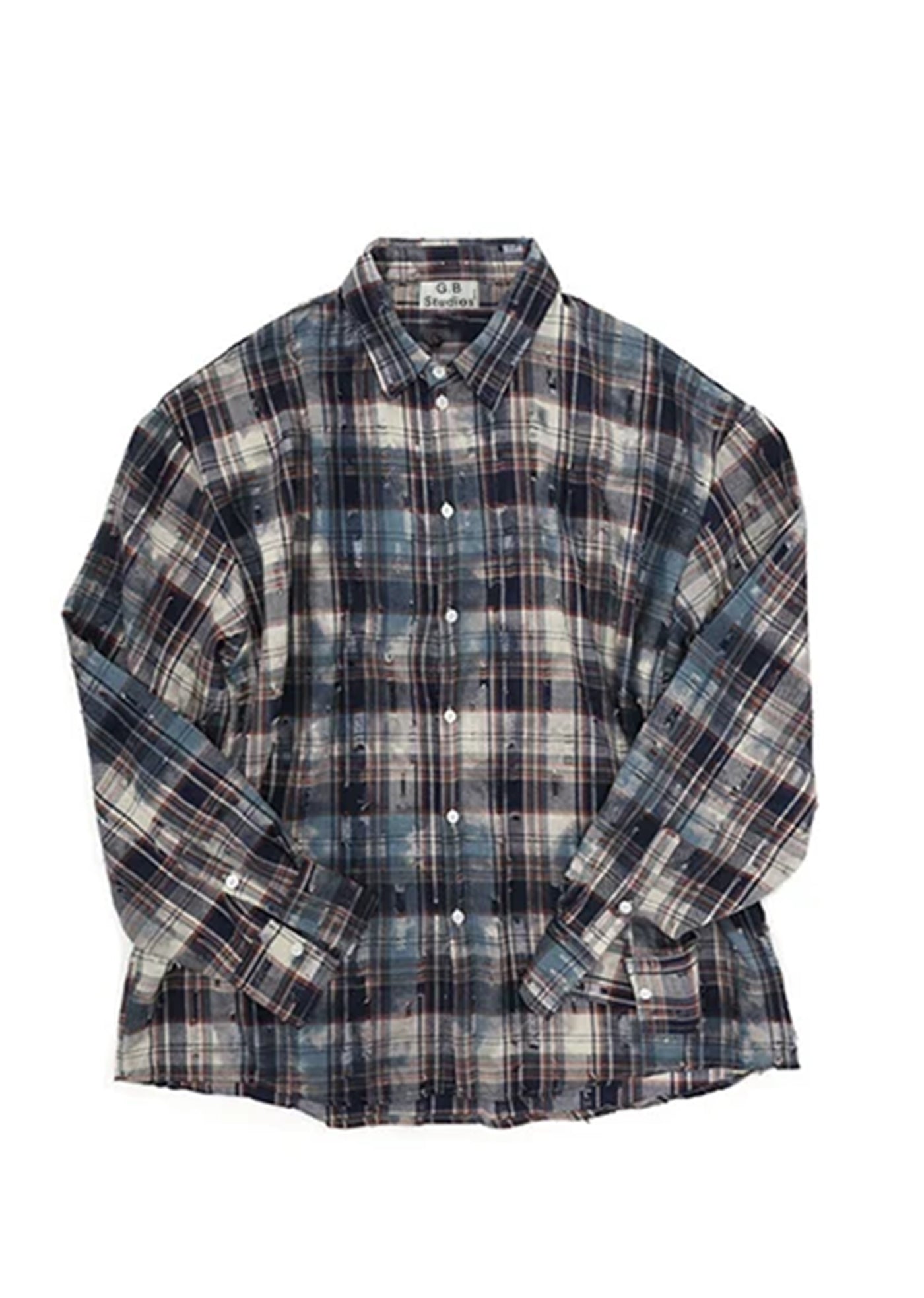 【GIBBYCNA】Random damage regular check pattern design long sleeve shirt  GC0012