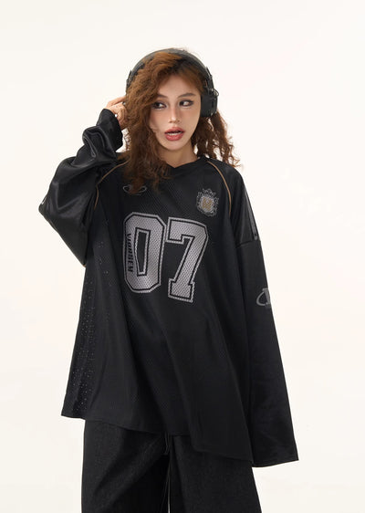 【H GANG X】Front number initial design sporty gaming long sleeve T-shirt  HX0062