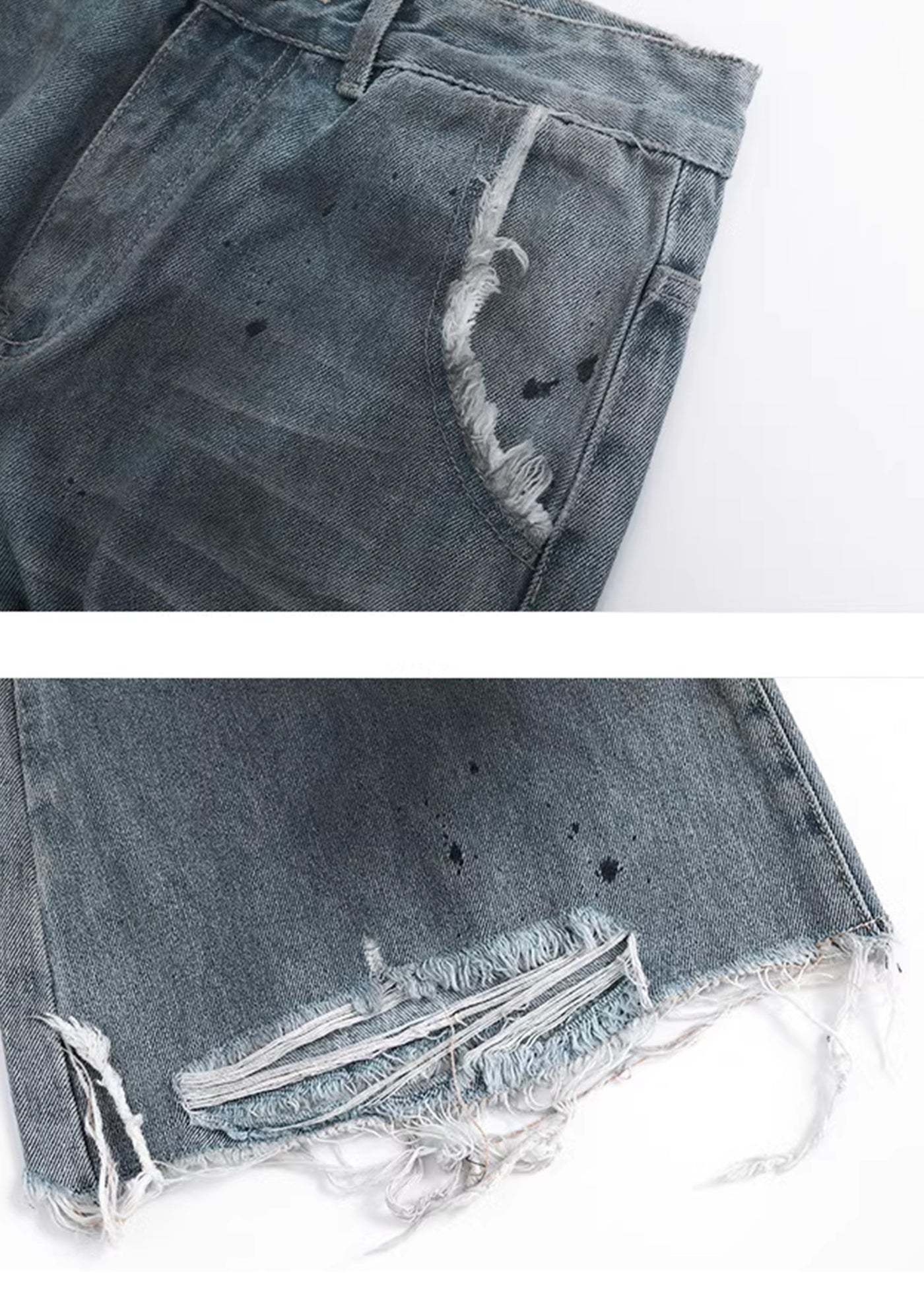 【CUIBUJU】Vintage faded washed distressed denim setup  CB0042