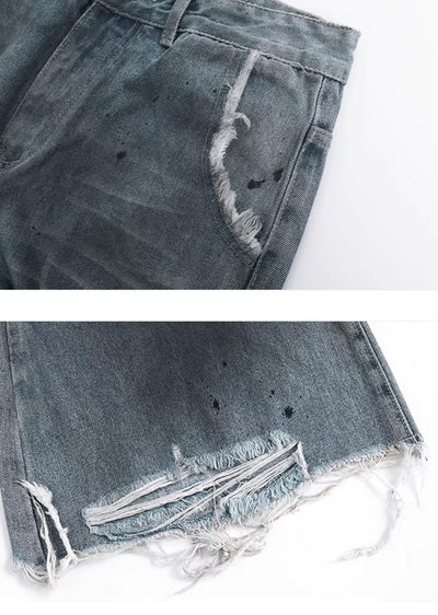 【CUIBUJU】Vintage faded washed distressed denim setup  CB0042