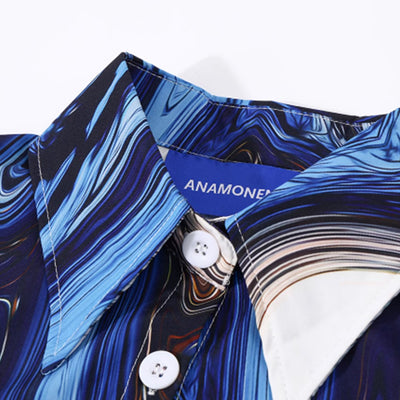 【ANAMONE】Marble blue navy color full reload short sleeve shirt  AO0010