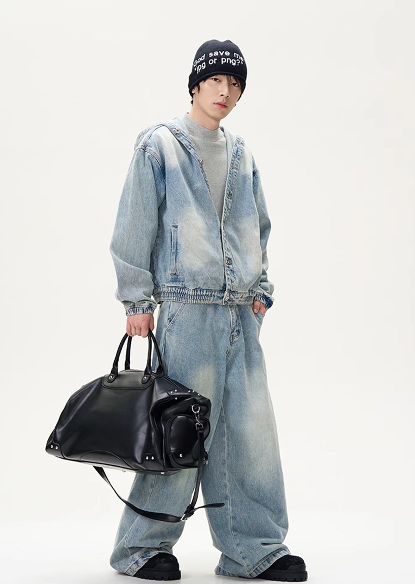 【9/9新作】Dull random wash white blue street denim setup  HL3088