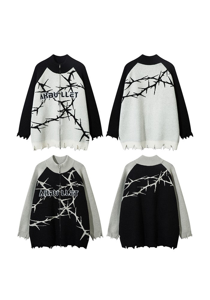 【CEDY】Devil crack design thunder initial full zip knit  CD0064