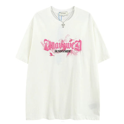 【VEG Dream】Pink initial front design dark style short sleeve T-shirt  VD0232
