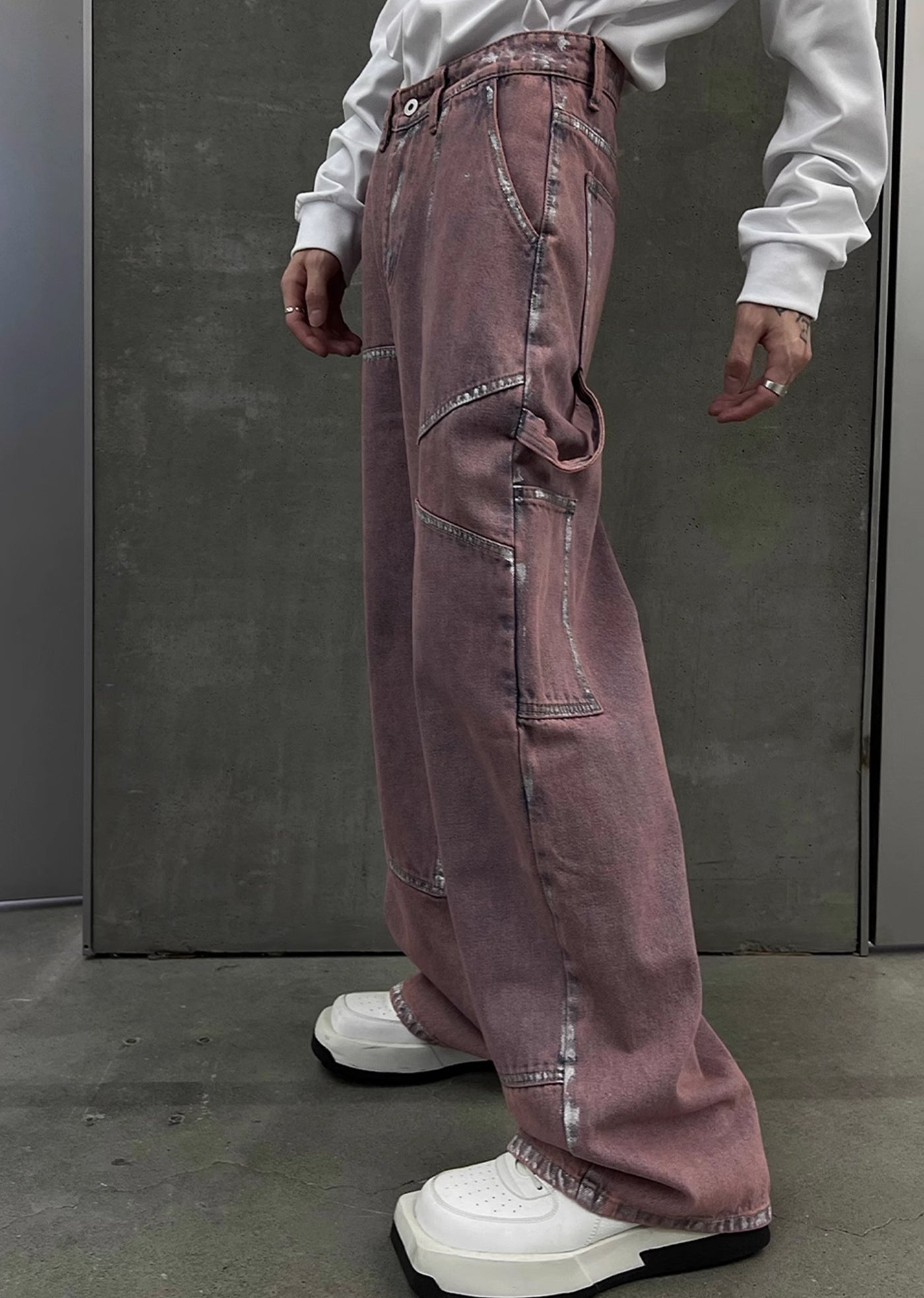 【SOULWORKER】Pinky purple color design line silhouette denim pants  SW0018