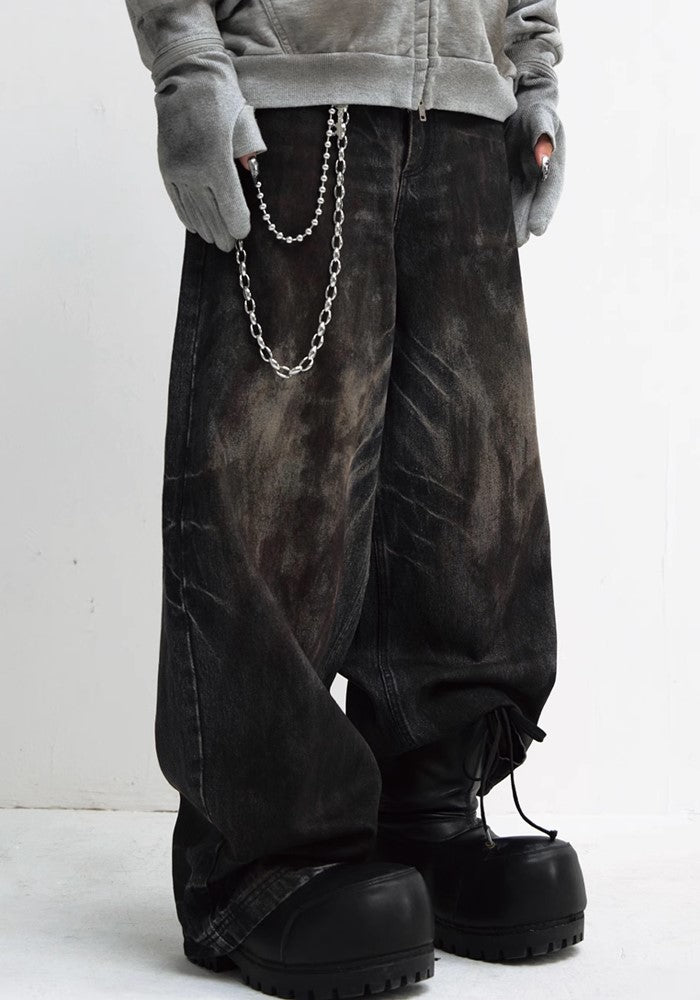 【People Style】Balloon wide silhouette basic washed denim pants  PS0050