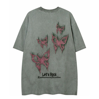 [VEG Dream] Dull base color design butterfly illustration short sleeve T-shirt VD0233