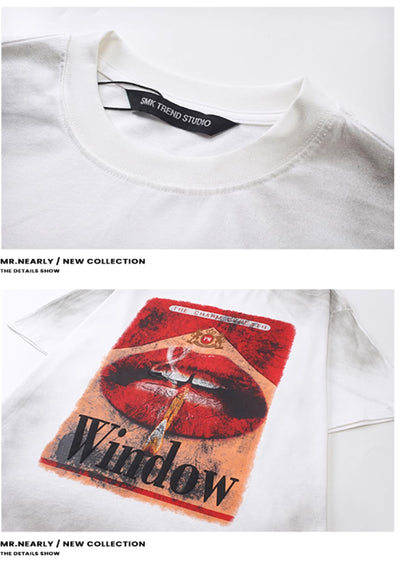 【MR nearly】Smoky grunge illustration design vintage short sleeve T-shirt  MR0115