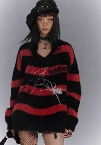 【YUKAHOUSE 】Subculture style spider design red border knit  YO0013