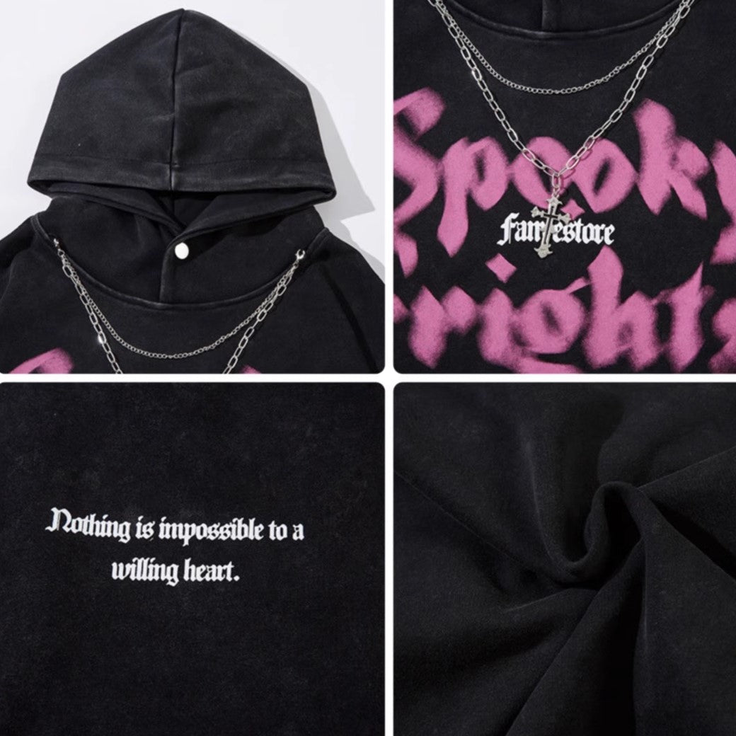 【Mz】Dull initial pinky design grunge hoodie  MZ0036