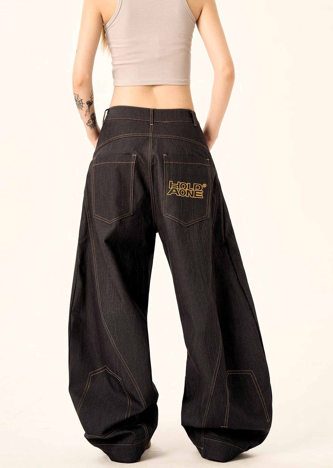 【H GANG X】Multi-over balloon wide silhouette dull denim pants  HX0072