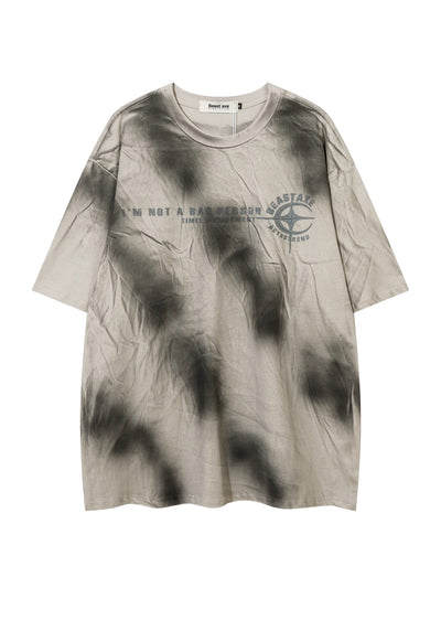 [Blacklists] Diagonal black washed break cloth short sleeve T-shirt BL0026