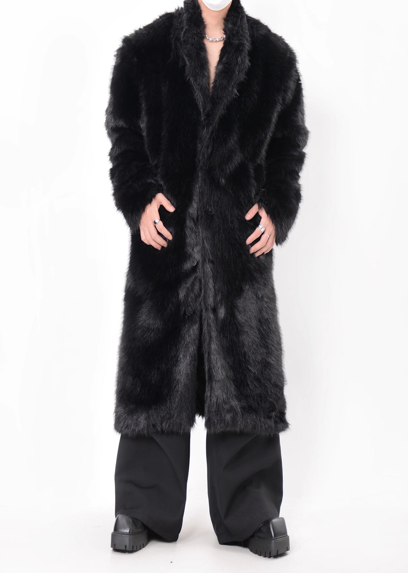 【LUCE GARMENT】Black Mode Gothic High-Length Fur Coat  LG0075