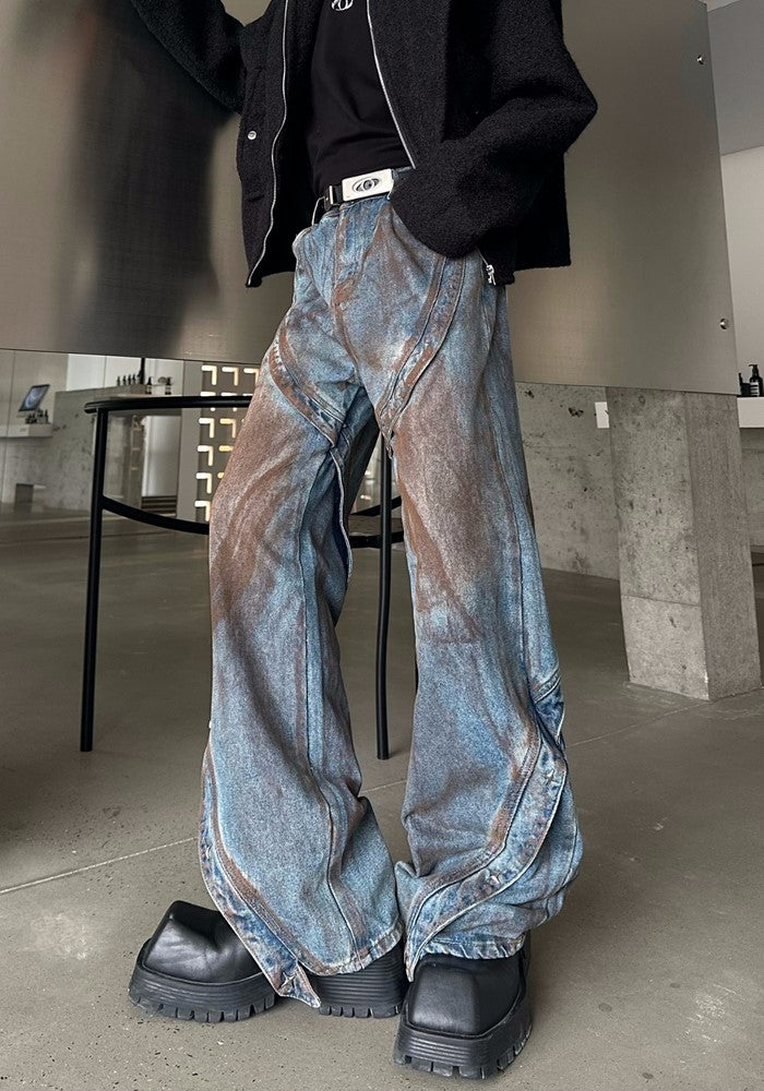 【MARTHENAUT】Muddy wash mid-length wide flare silhouette denim pants  MH0045