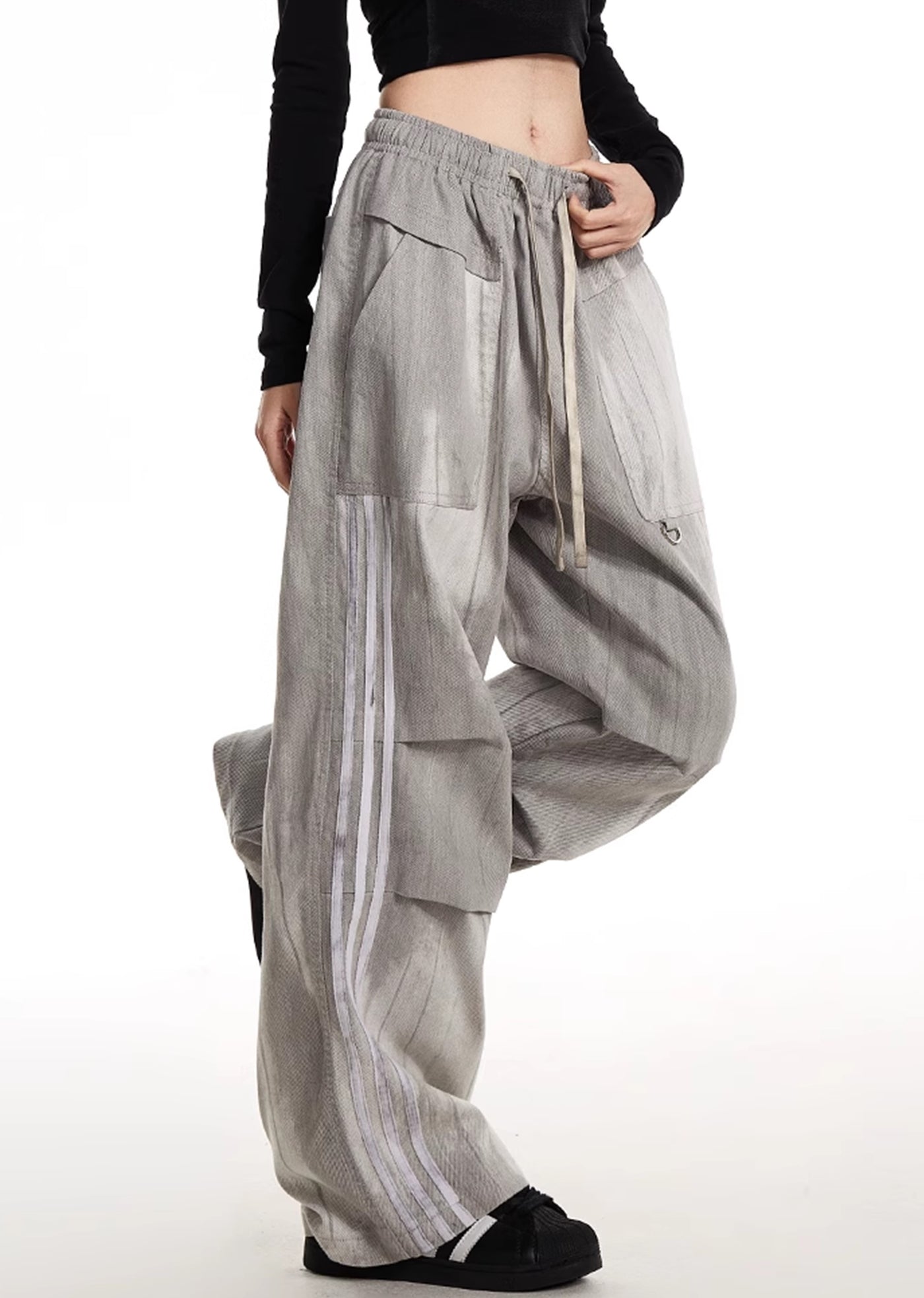 【NOONOZ】Unique tuck silhouette design side line wide pants  NN0007