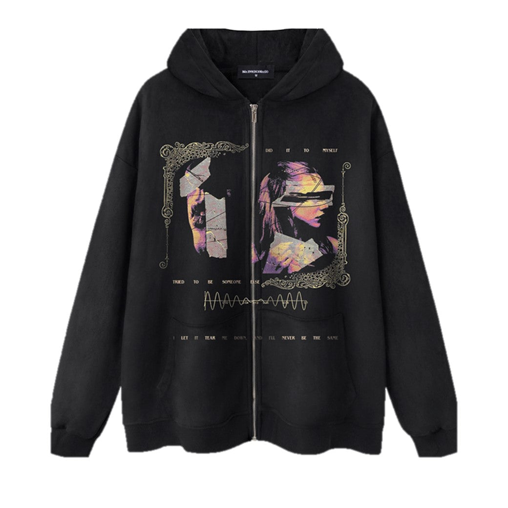 【NIHAOHAO】Dark Side Front Design Full Zip Hoodie  NH0181