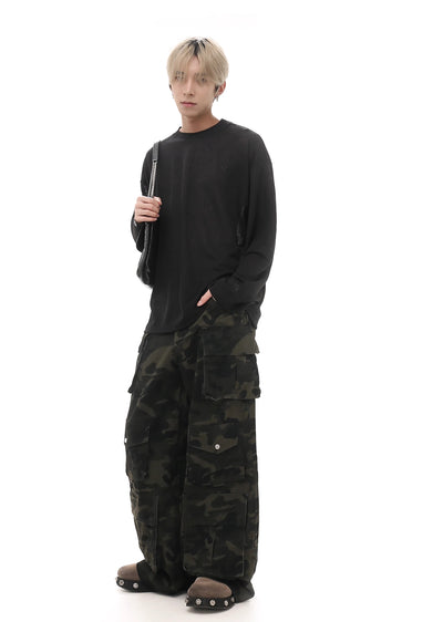 【GIBBYCNA】Wide silhouette riveted design camouflage pants  GC0018