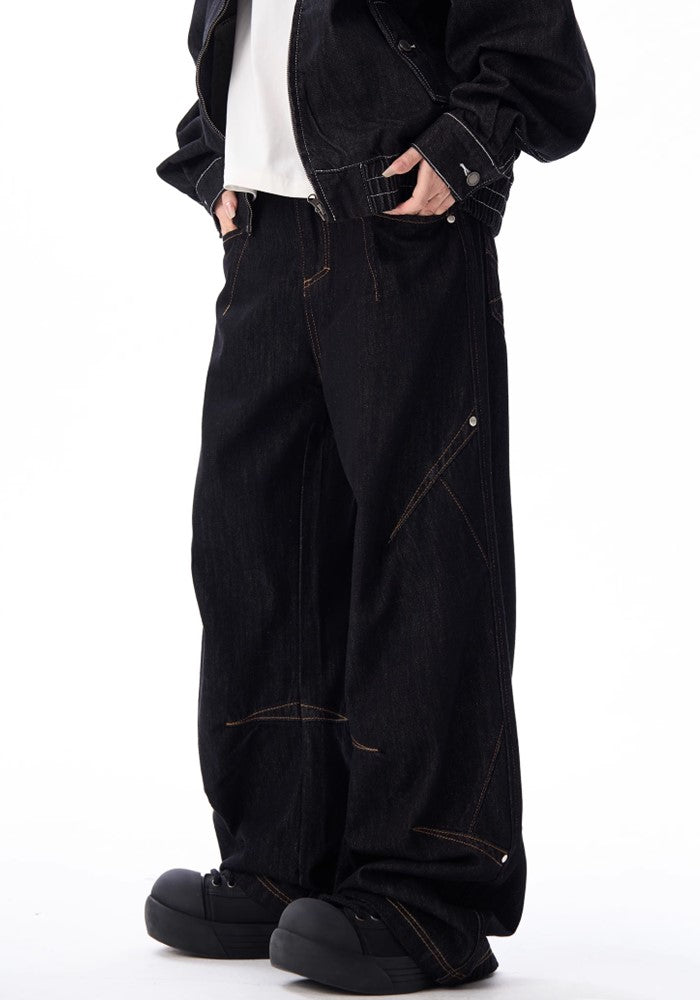 【H GANG X】Line seam design basic style denim wide pants  HX0083