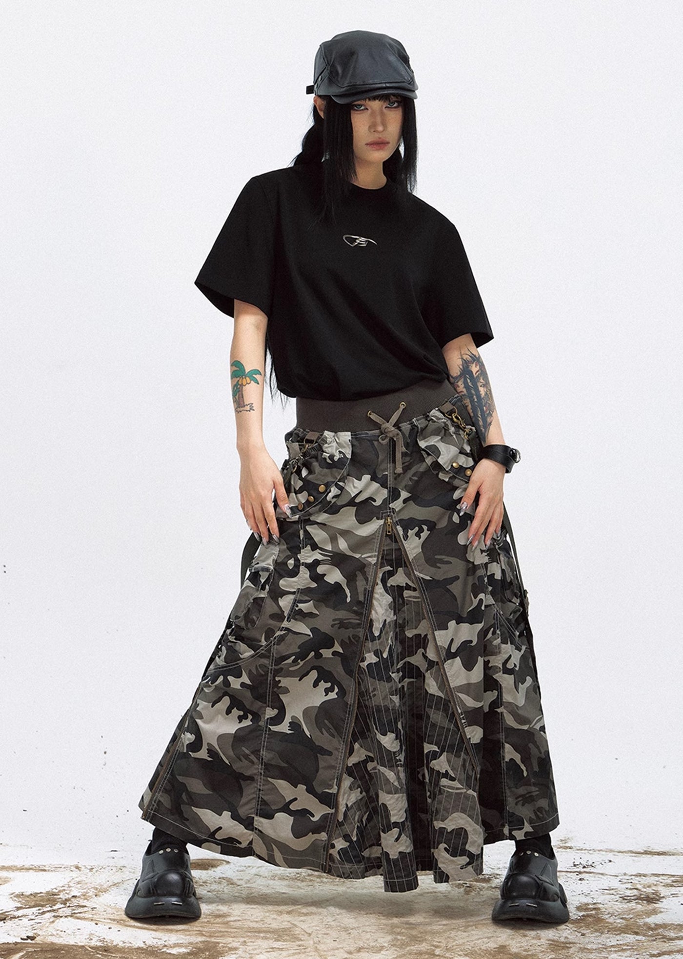 【People Style】Gimmick zipper design fashion style camouflage skirt  PS0031
