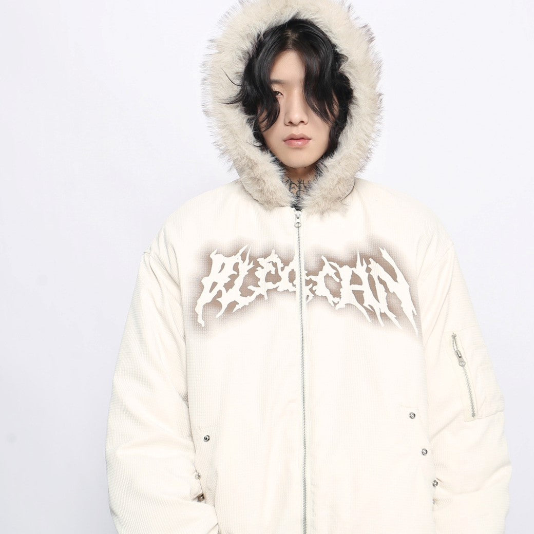 【Mz】Bad Devil Initial Design Fur Hoodie Full Zip Jacket  MZ0043