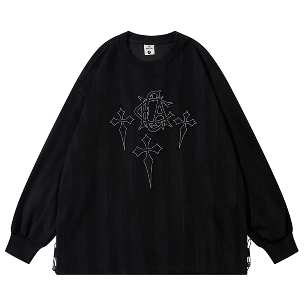 【NIHAOHAO】Cross subculture design logo double collar loose sweatshirt  NH0177