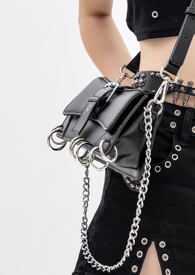 【Antiphase】Subculture silver square small silhouette black bag  AP0004