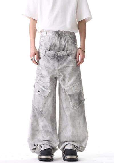 【H GANG X】Double waist white balance color wide denim pants  HX0084