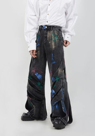 【LUCE GARMENT】Painted wide gimmick silhouette denim pants  LG0056