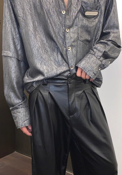 【CUIBUJU】Glossy design wide straight silhouette leather pants  CB0050