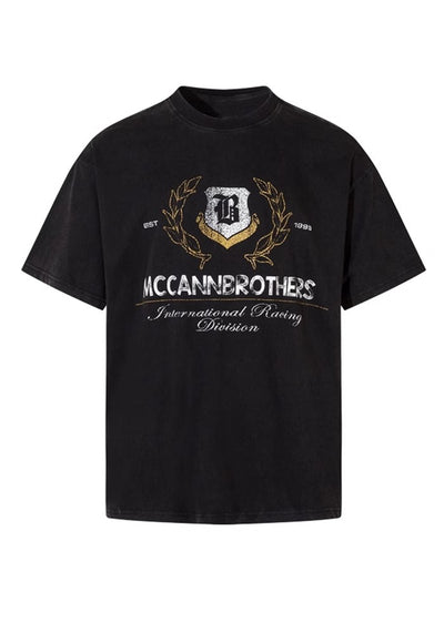 【Apocket】College logo design dull color grunge short sleeve T-shirt  AK0037