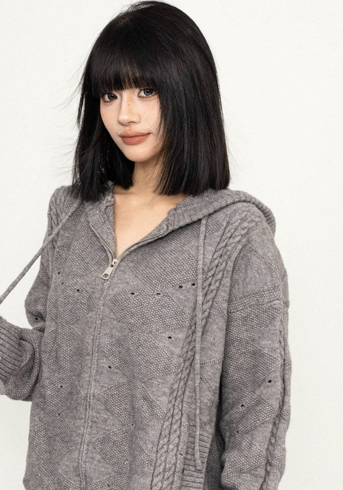 ZERO STORE】Dark simple color full zip style grunge hoodie ZS0055 