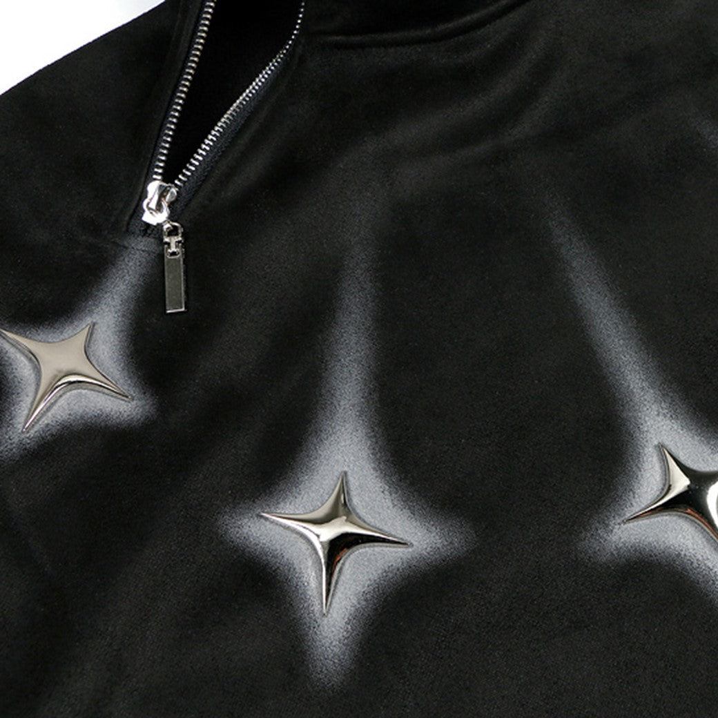 【NIHAOHAO】Diagonal half-zip design high neck style mode long sleeve T-shirt  NH0173