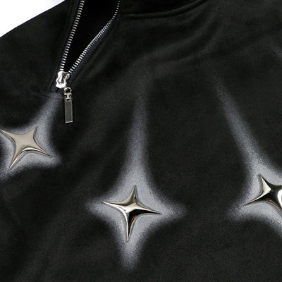 【NIHAOHAO】Diagonal half-zip design high neck style mode long sleeve T-shirt  NH0173