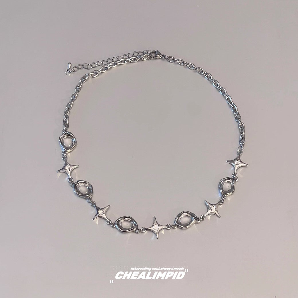 【CHEALIMPID】Cross Marble Point Design Silver Necklace  CL0005