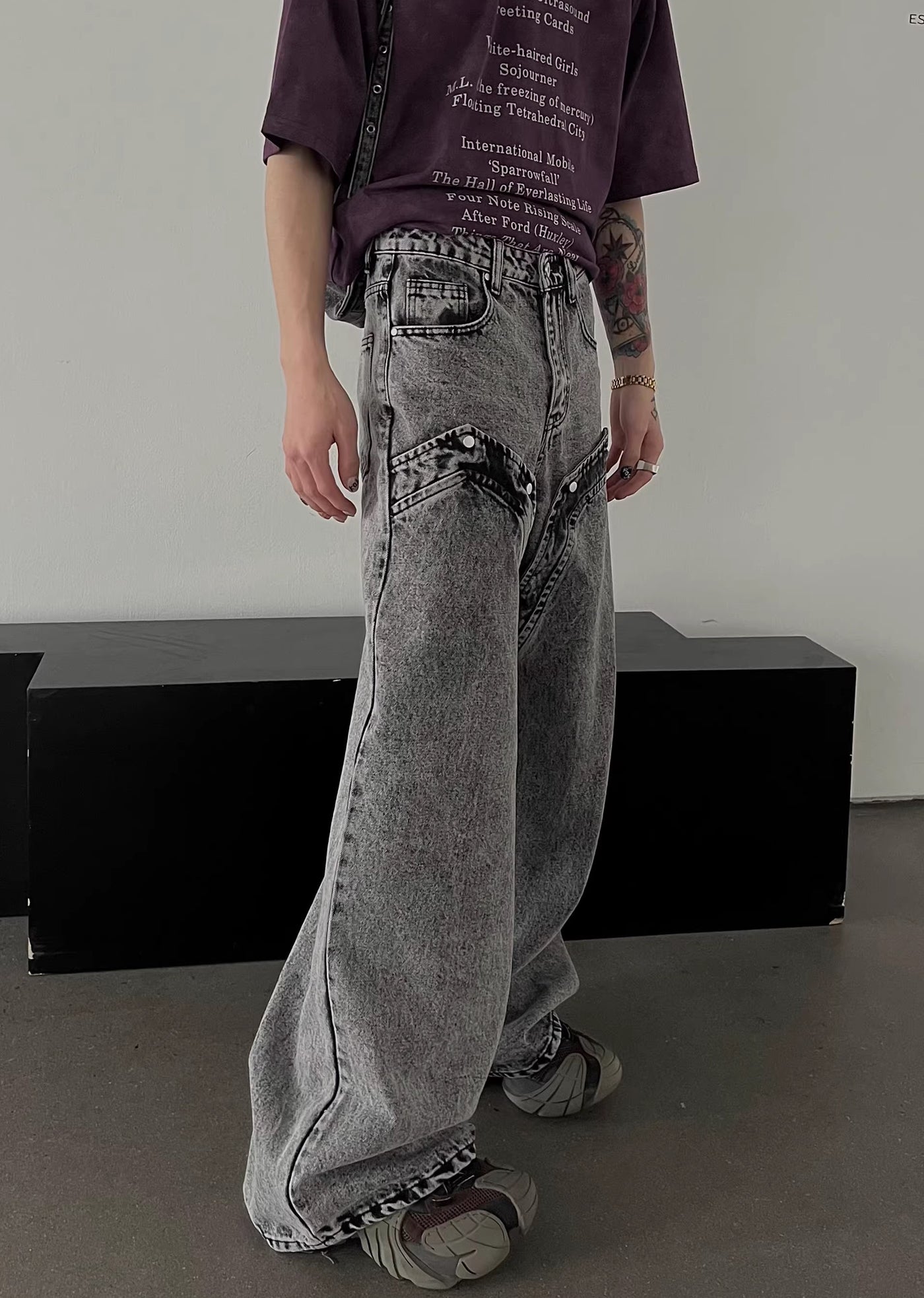 【SOULWORKER】Double fabric design gray color acid denim pants  SW0016