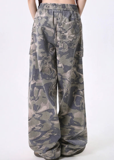 【Rayohopp】Light camo spiral design acid wide pants  RH0126