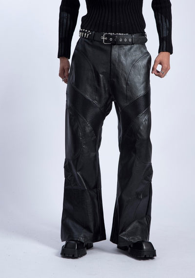 【PLAN1ONE】High leather design wide straight silhouette pants  PL0039