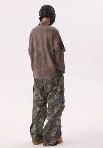 【BTSG】Pocket tuck silhouette design camouflage color cargo pants  BS0038