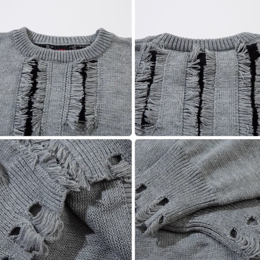 【Mz】Mid-length distressed simple design over-knit  MZ0033