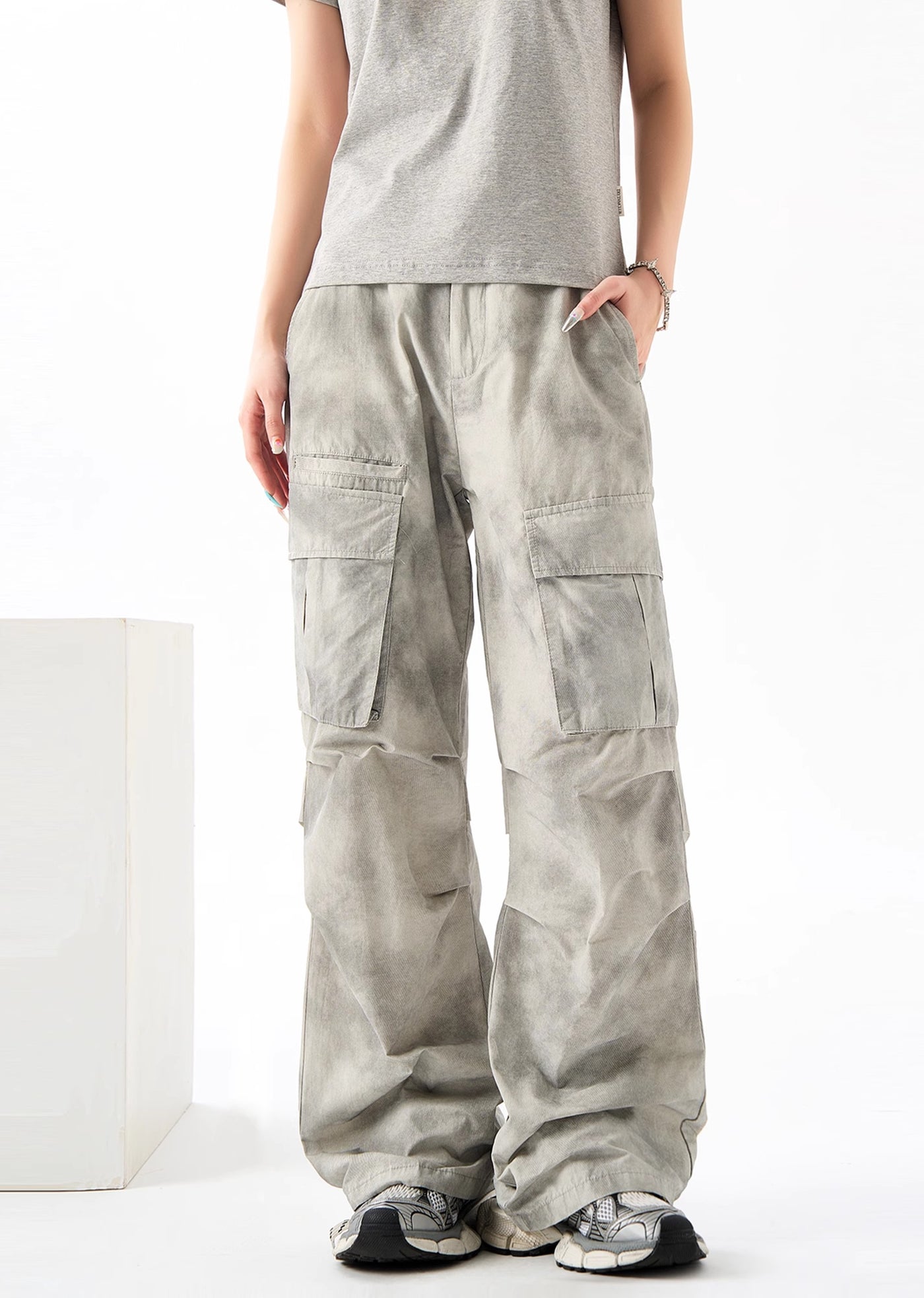 【H GANG X】Random wash wide straight cargo pants  HX0068