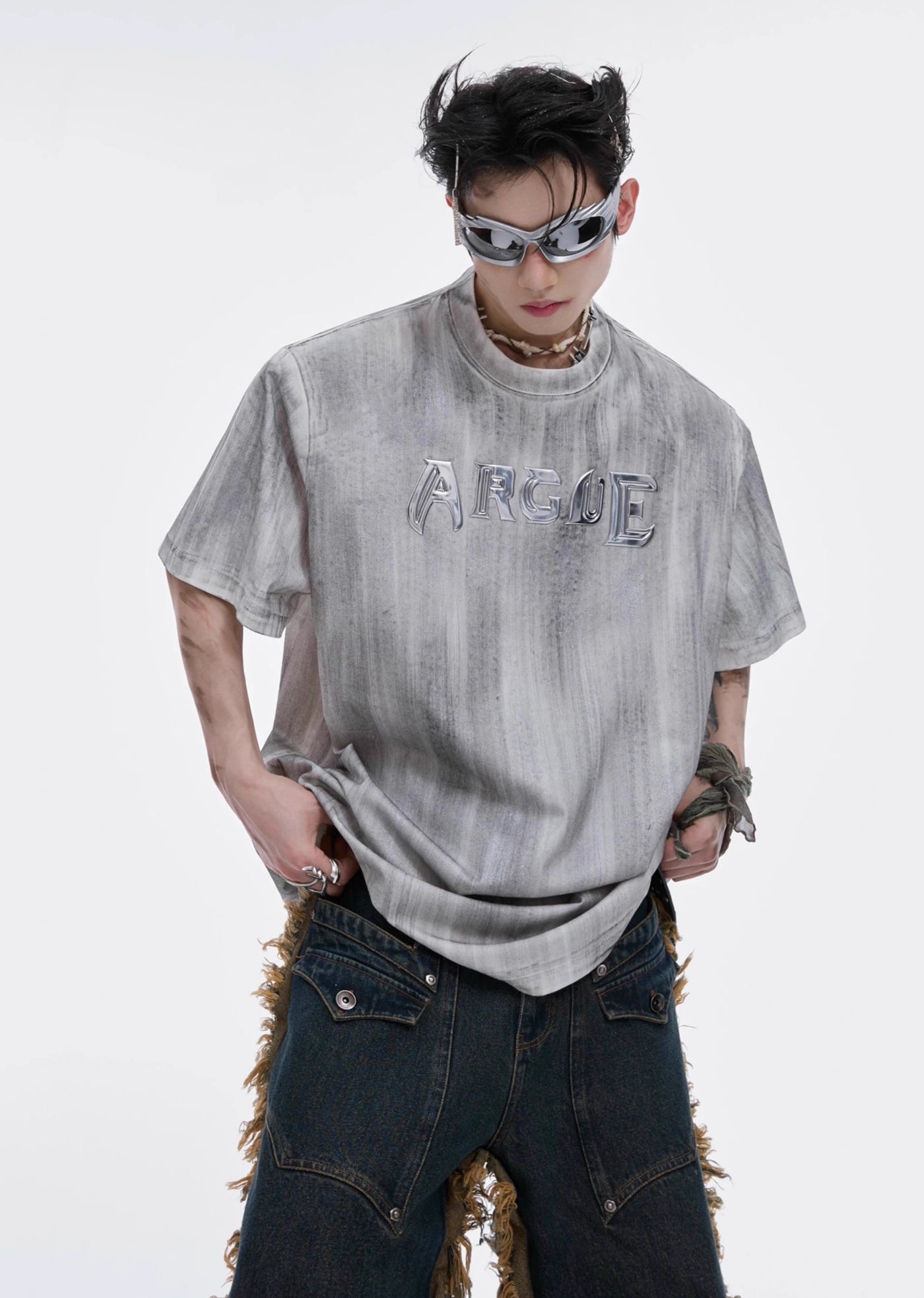 【Culture E】Overall dull design color silver initial logo short sleeve T-shirt  CE0134