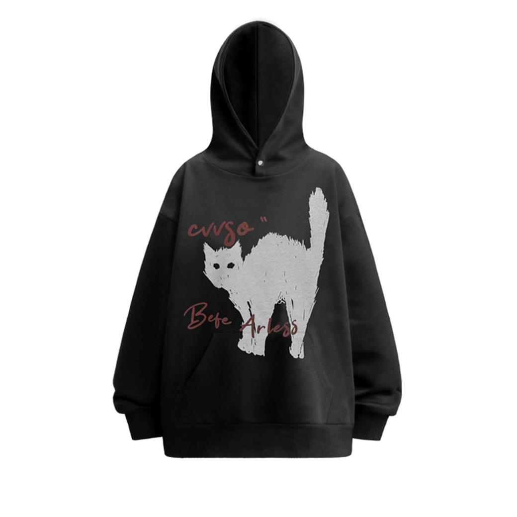 【NIHAOHAO】Cat front illustration surprise style simple over hoodie  NH0170