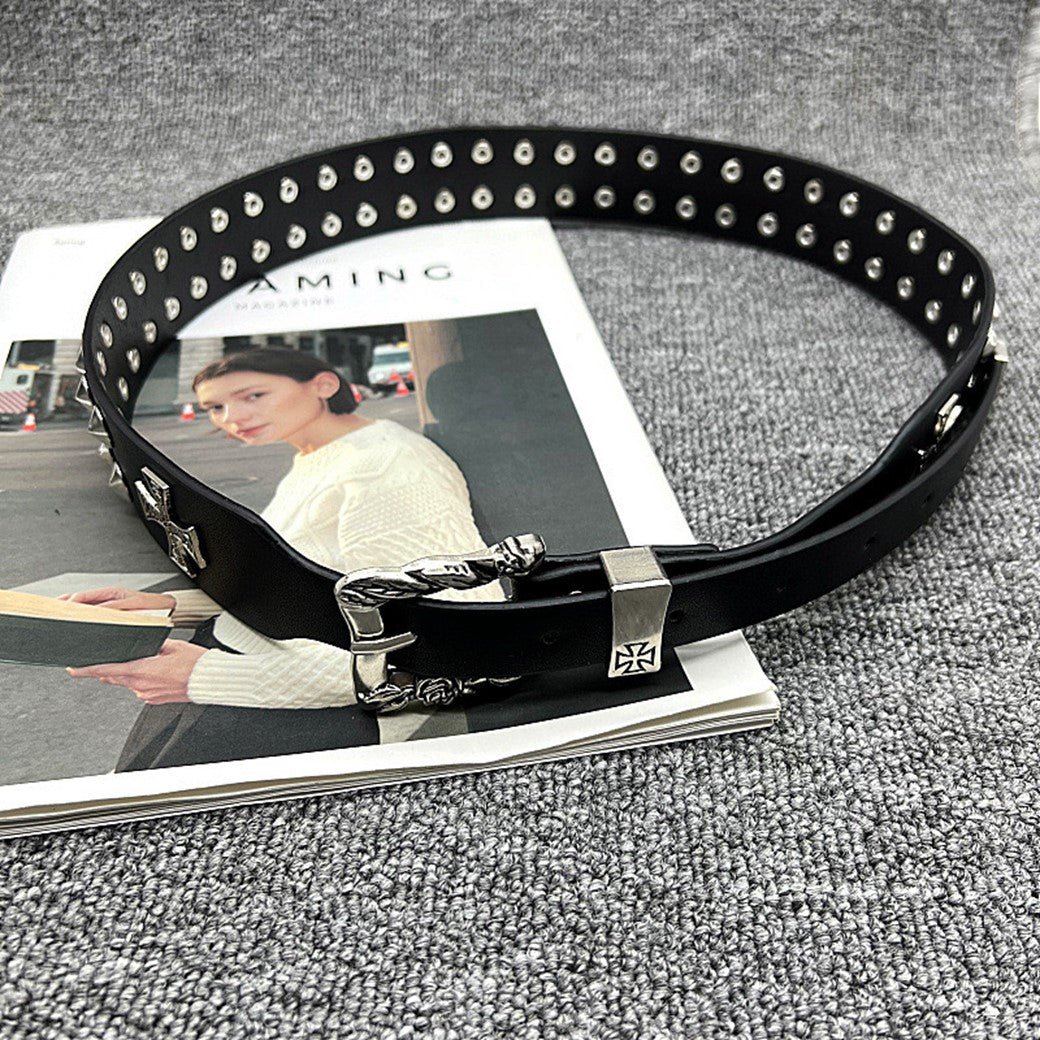 cross design leather belt y2k