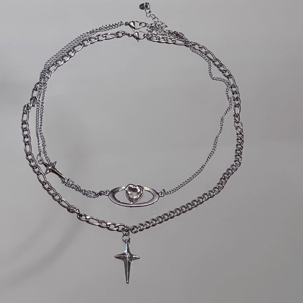 【CHEALIMPID】Trendy front gimmick design silver necklace  CL0014