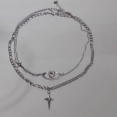 【CHEALIMPID】Trendy front gimmick design silver necklace  CL0014