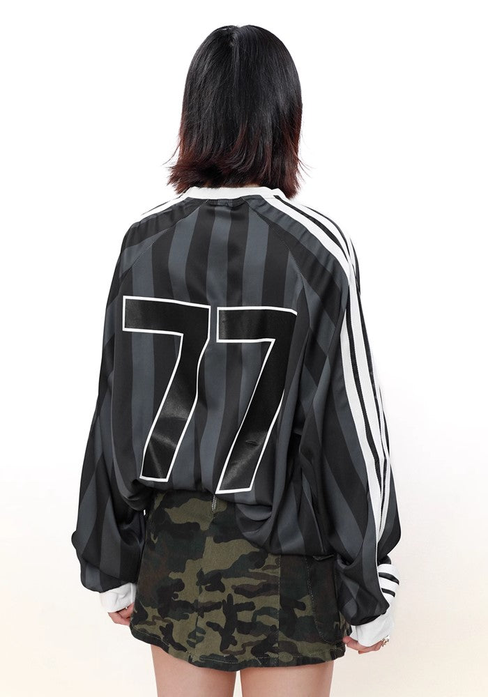 【MR nearly】Side line design vertical striped sporty long sleeve T-shirt  MR0127